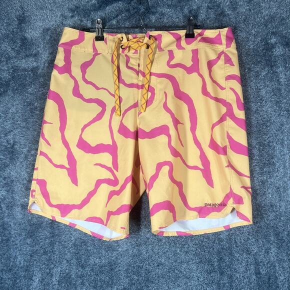 Patagonia Board Shorts Mens 33 Yellow Pink Swim Trunks Surf Beach 86670FA20 - Picture 1 of 9